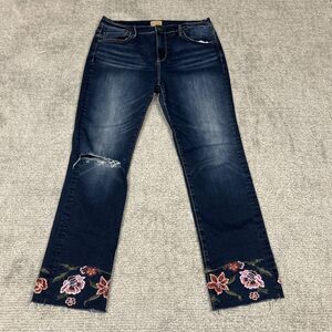 Driftwood Colette Jeans Womens 31 Floral Embroidered Raw Hem Ripped Knee